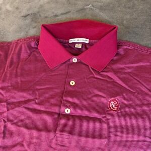 Peter Millar Striped Polo Shirt Golf Short Sleeve FC Logo Red/White Mens Large